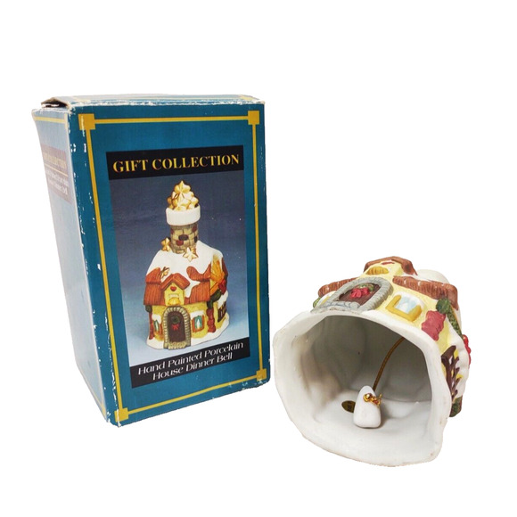 Vintage Porcelain Church Village House Dinner Bell Clapper Bisque Figurine 5.5" - Picture 6 of 6